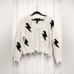 Polly & Esther Distressed Cream Sweater with Black Lightning